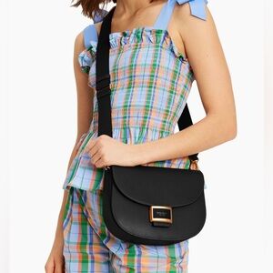 Kate spade Katy black textured leather convertible saddle bag